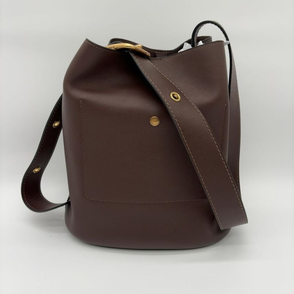 Coach Dark Brown Leather Bucket Shoulder Bag with Gold Hardware